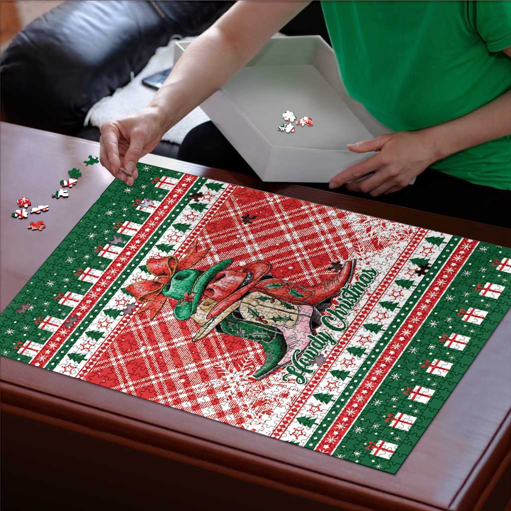 Cowgirl Boots Howdy Christmas Puzzle Western Christmas - Wonder Print Shop