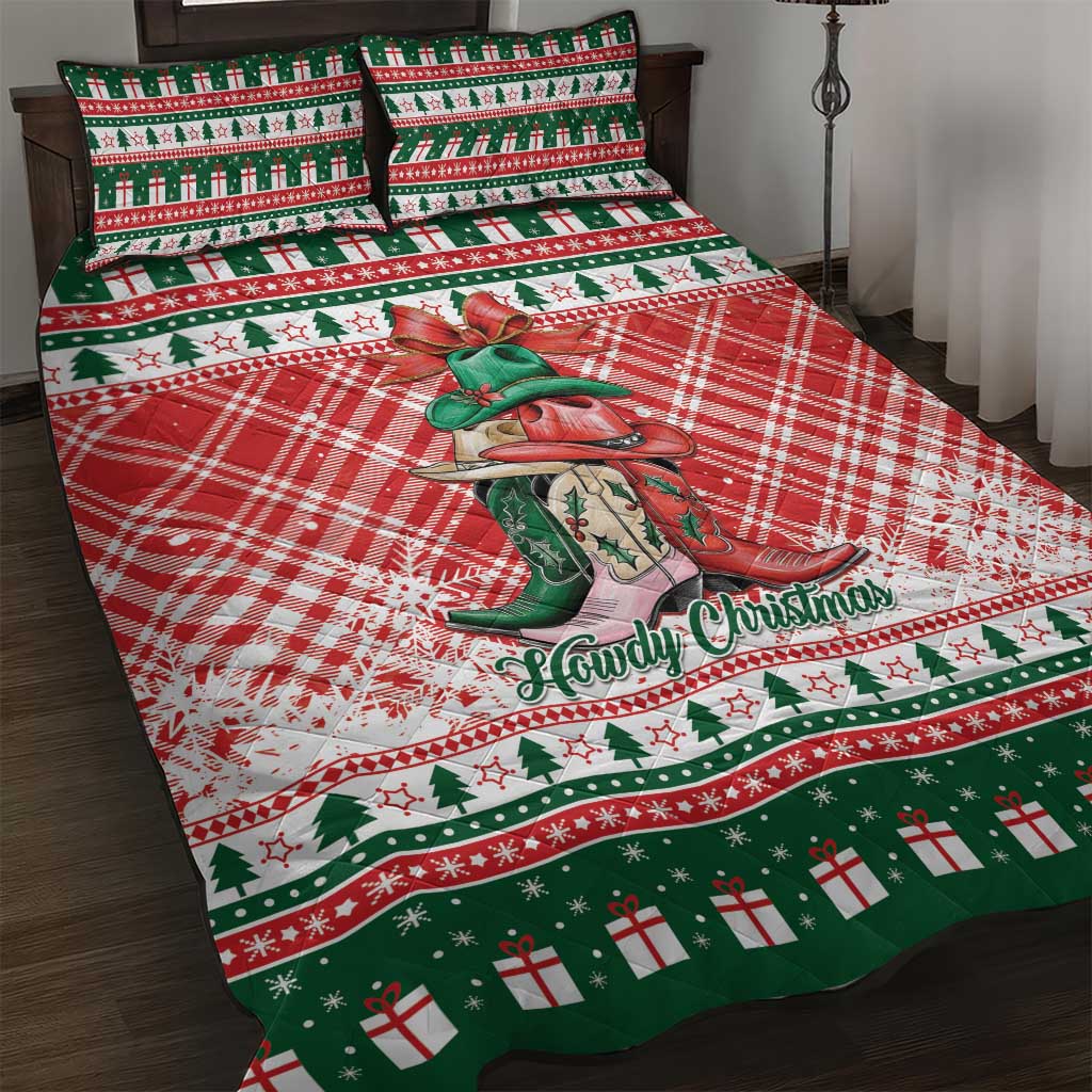 Cowgirl Boots Howdy Christmas Quilt Bed Set Western Christmas - Wonder Print Shop