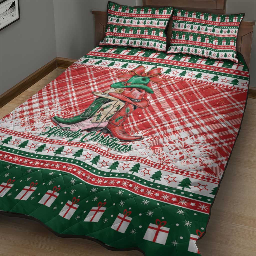 Cowgirl Boots Howdy Christmas Quilt Bed Set Western Christmas - Wonder Print Shop