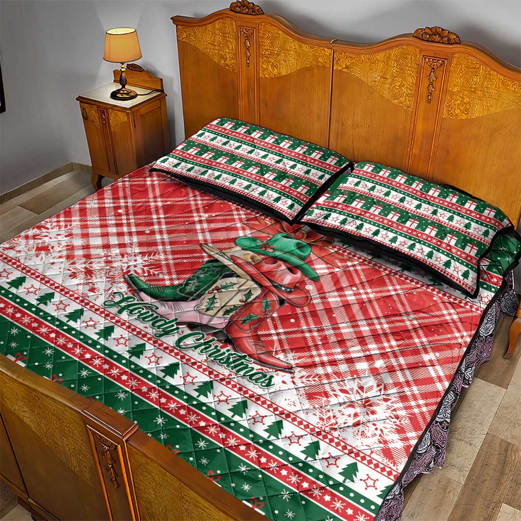 Cowgirl Boots Howdy Christmas Quilt Bed Set Western Christmas - Wonder Print Shop