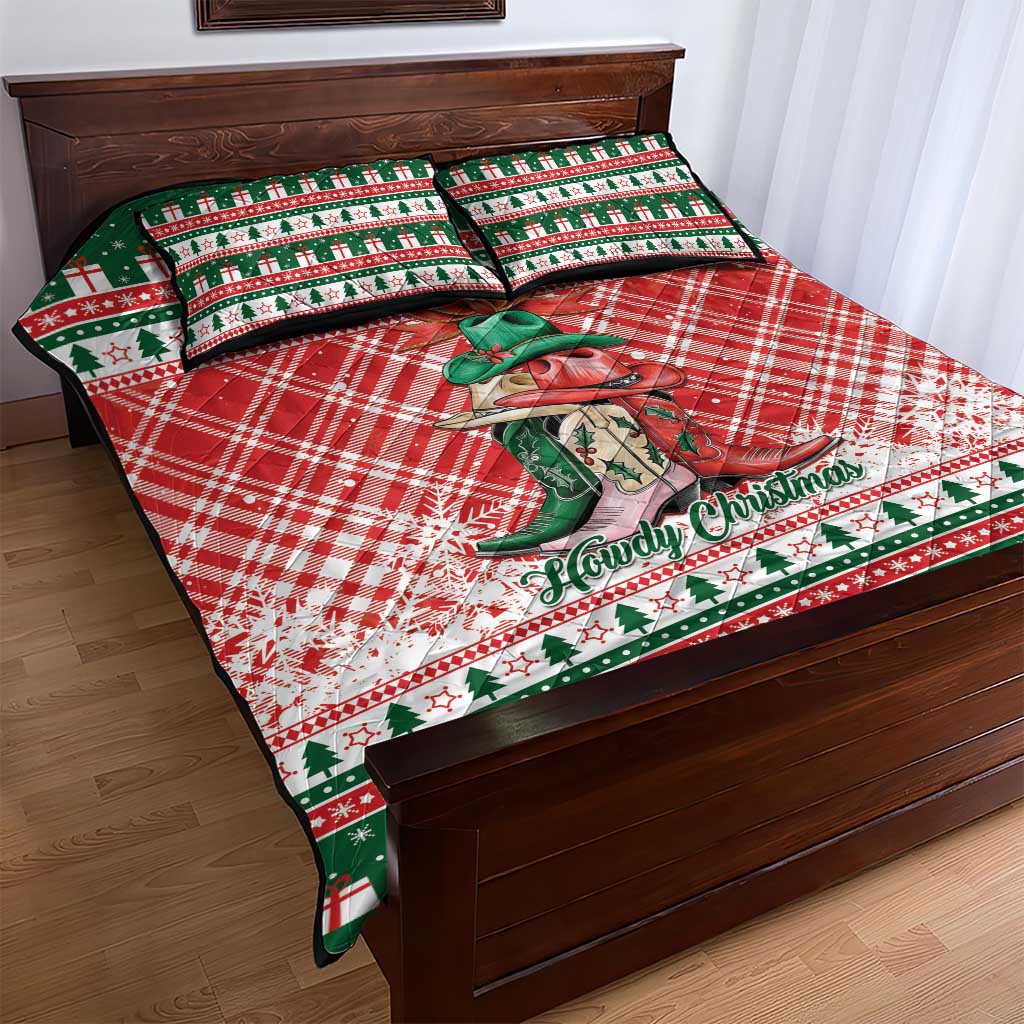 Cowgirl Boots Howdy Christmas Quilt Bed Set Western Christmas - Wonder Print Shop