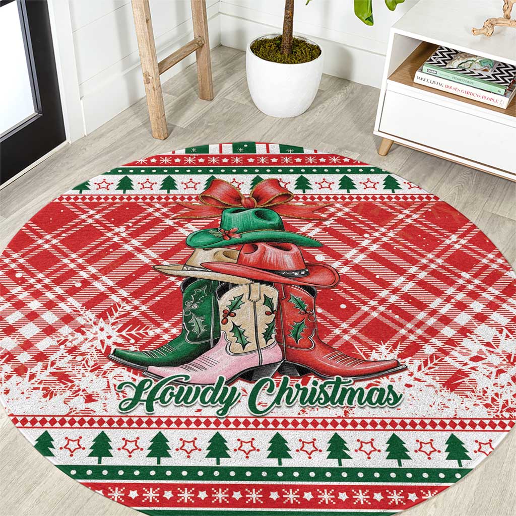 Cowgirl Boots Howdy Christmas Round Carpet Western Christmas - Wonder Print Shop