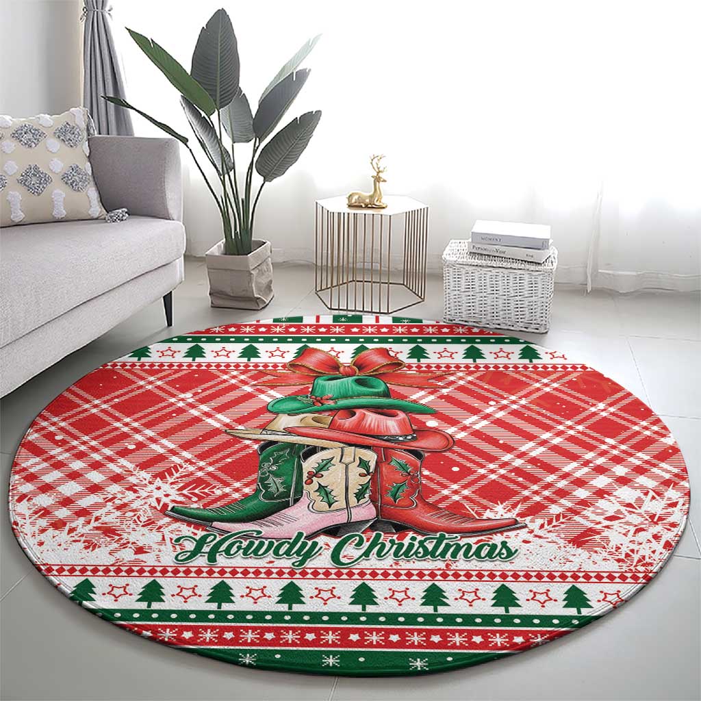 Cowgirl Boots Howdy Christmas Round Carpet Western Christmas - Wonder Print Shop