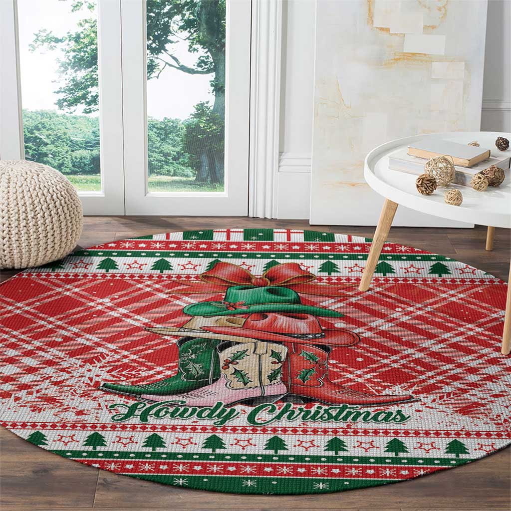 Cowgirl Boots Howdy Christmas Round Carpet Western Christmas - Wonder Print Shop