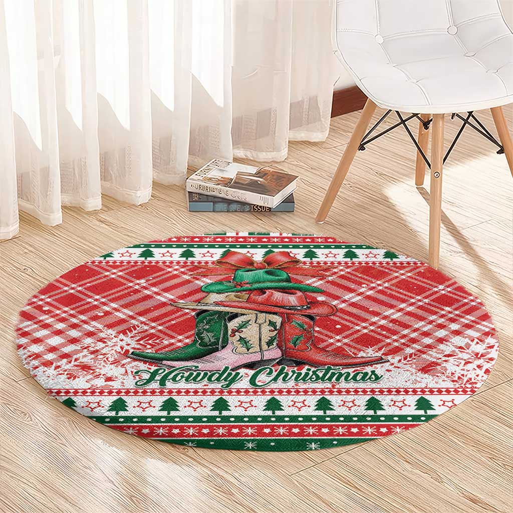 Cowgirl Boots Howdy Christmas Round Carpet Western Christmas - Wonder Print Shop