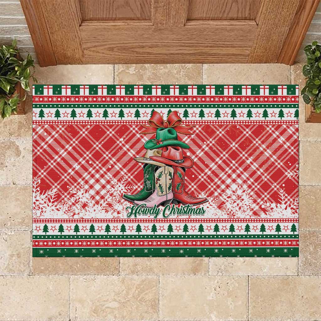 Cowgirl Boots Howdy Christmas Rubber Doormat Western Christmas - Wonder Print Shop