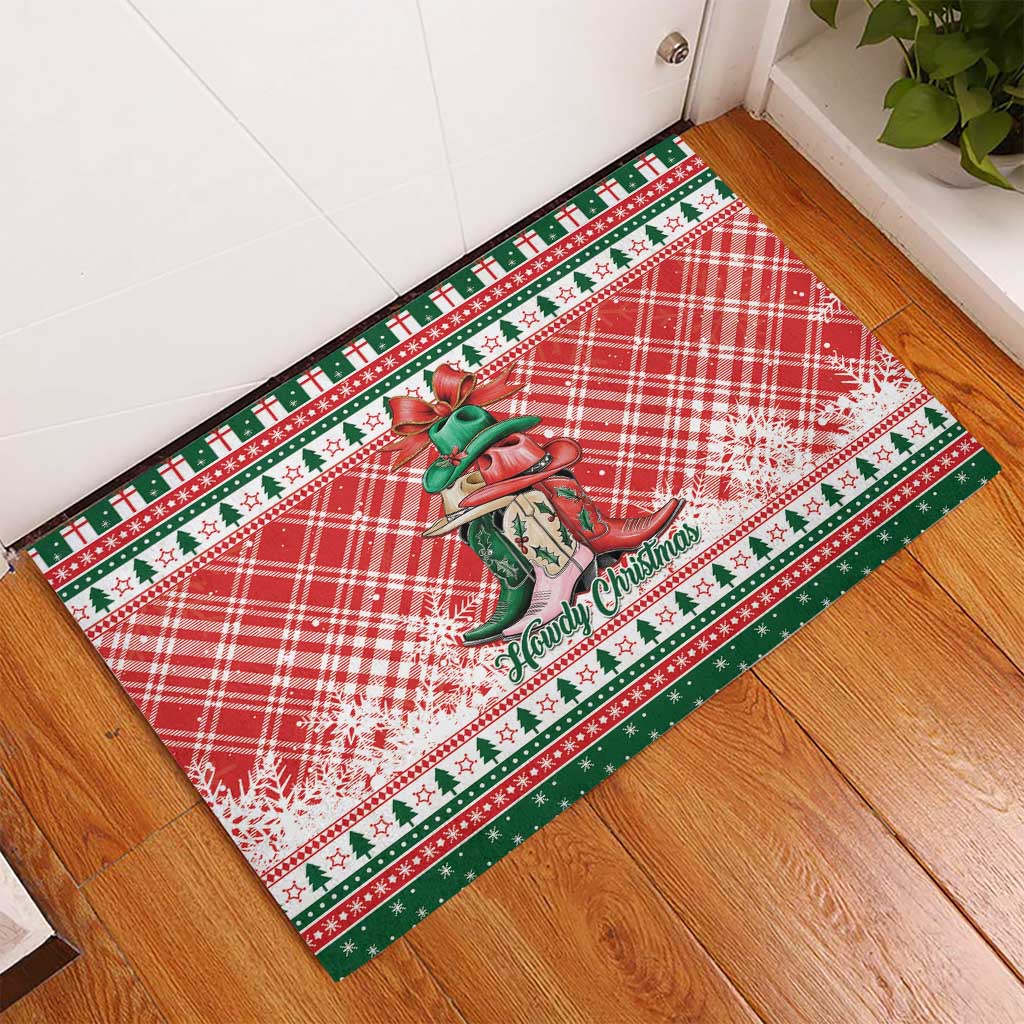 Cowgirl Boots Howdy Christmas Rubber Doormat Western Christmas - Wonder Print Shop
