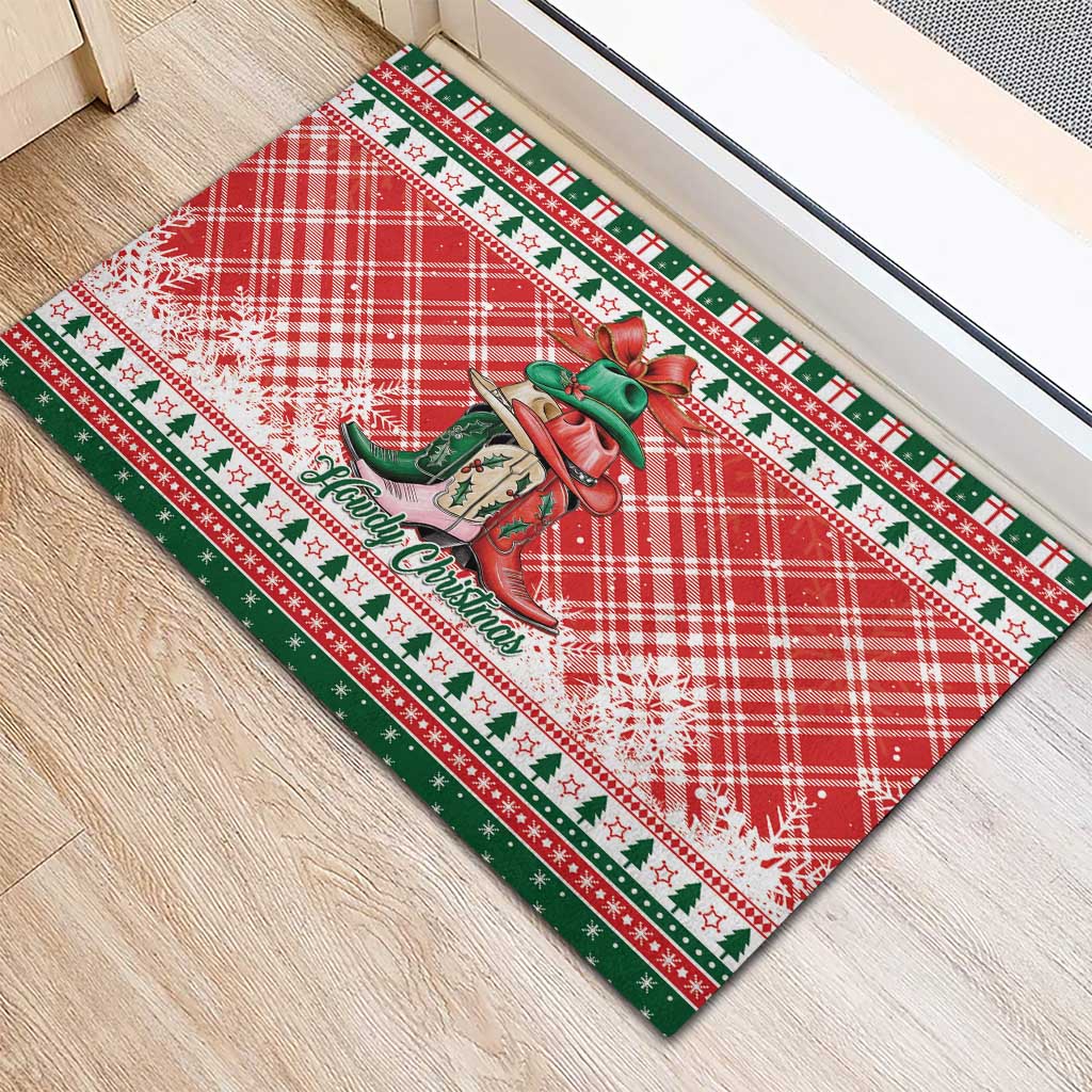 Cowgirl Boots Howdy Christmas Rubber Doormat Western Christmas - Wonder Print Shop