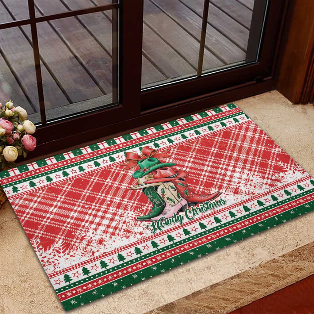 Cowgirl Boots Howdy Christmas Rubber Doormat Western Christmas - Wonder Print Shop