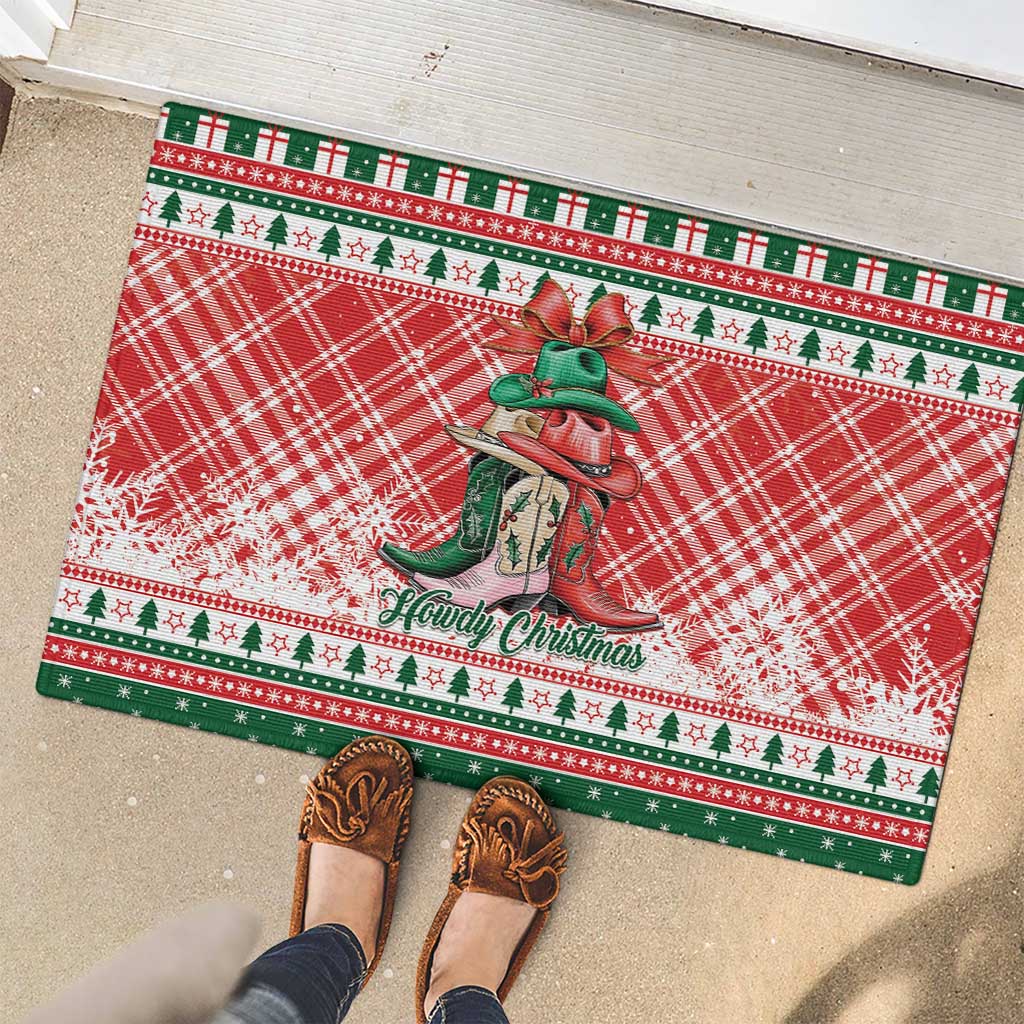 Cowgirl Boots Howdy Christmas Rubber Doormat Western Christmas - Wonder Print Shop