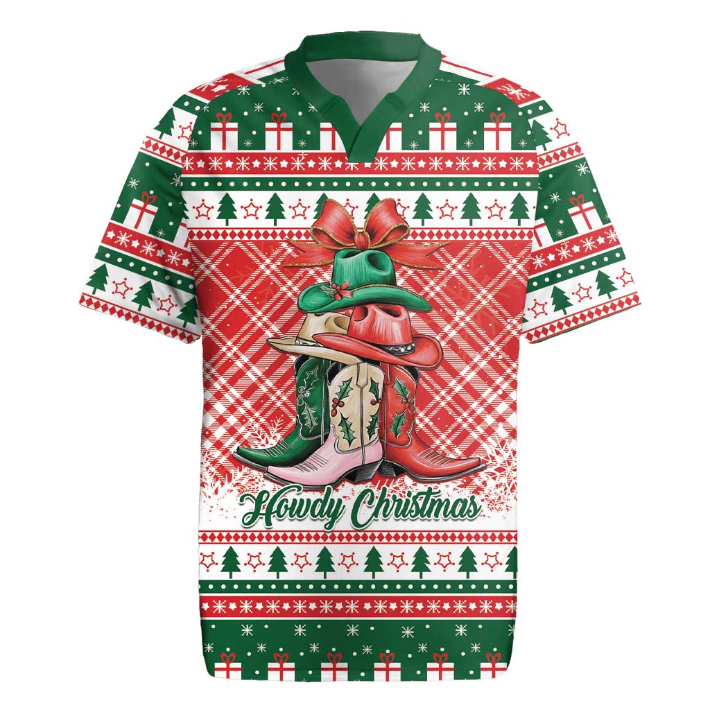 Personalized Cowgirl Boots Howdy Christmas Rugby Jersey Western Christmas - Wonder Print Shop