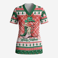 Personalized Cowgirl Boots Howdy Christmas Scrub Top Western Christmas - Wonder Print Shop