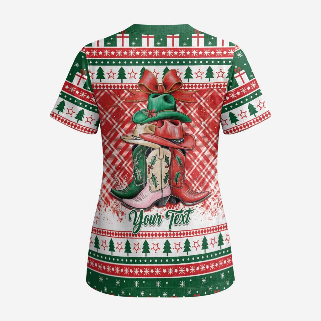 Personalized Cowgirl Boots Howdy Christmas Scrub Top Western Christmas - Wonder Print Shop