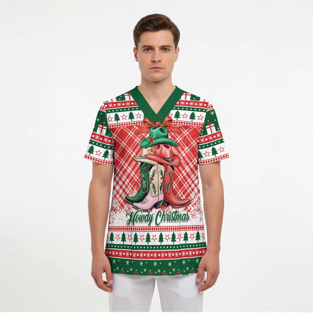 Personalized Cowgirl Boots Howdy Christmas Scrub Top Western Christmas - Wonder Print Shop