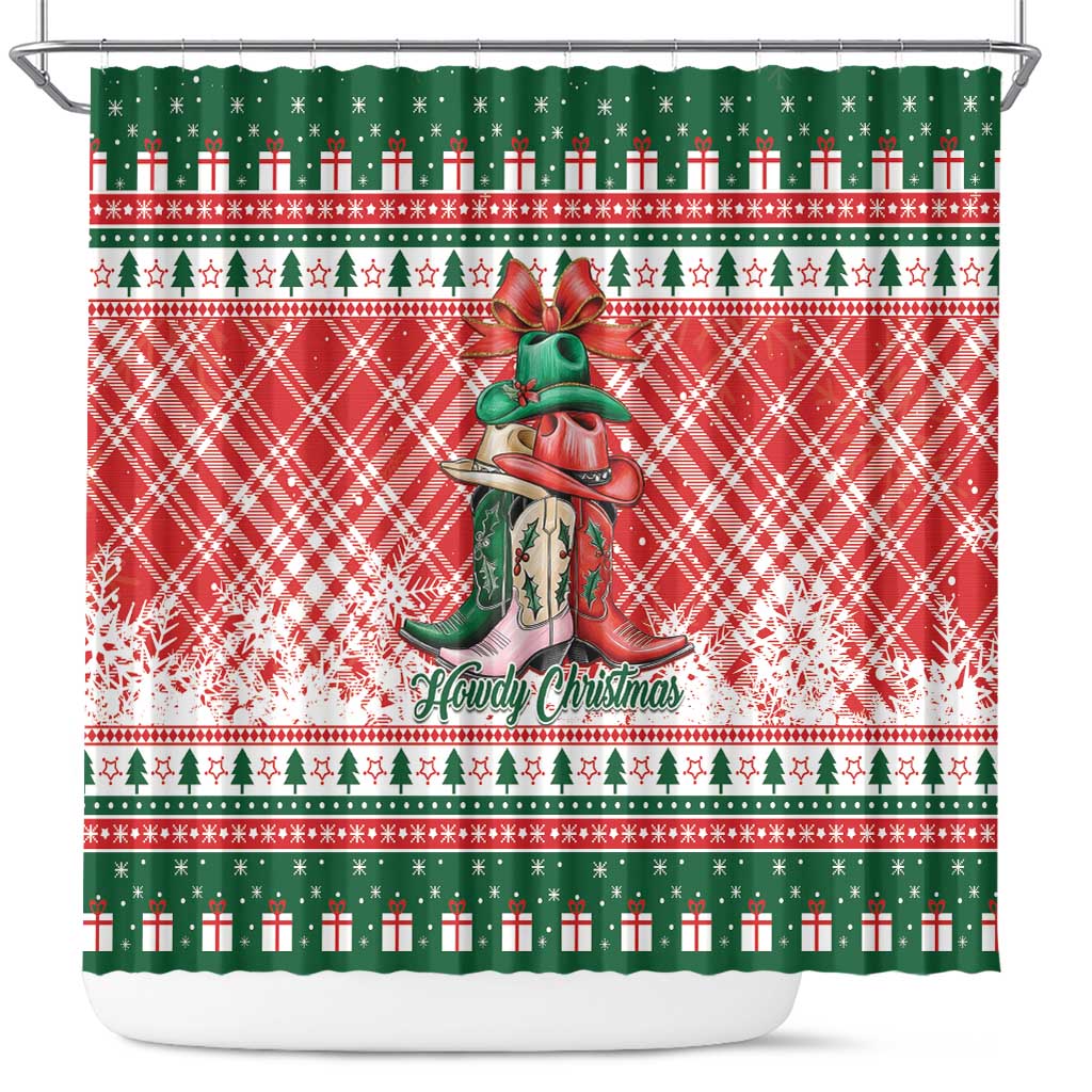 Cowgirl Boots Howdy Christmas Shower Curtain Western Christmas - Wonder Print Shop