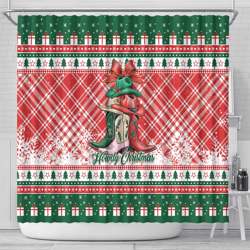 Cowgirl Boots Howdy Christmas Shower Curtain Western Christmas - Wonder Print Shop