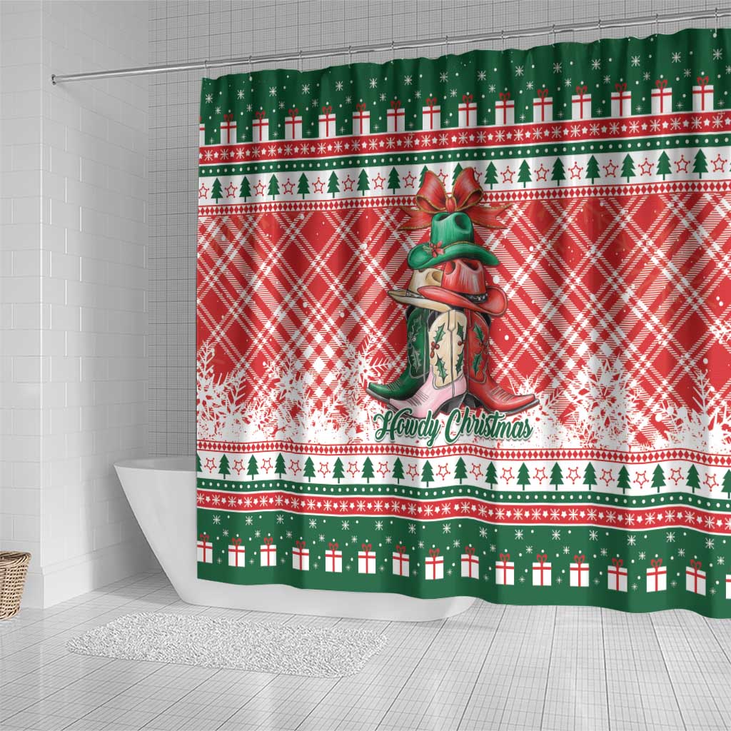 Cowgirl Boots Howdy Christmas Shower Curtain Western Christmas - Wonder Print Shop