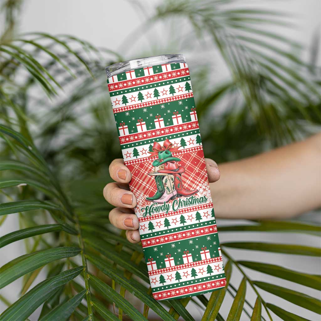 Personalized Cowgirl Boots Howdy Christmas Skinny Tumbler Western Christmas - Wonder Print Shop