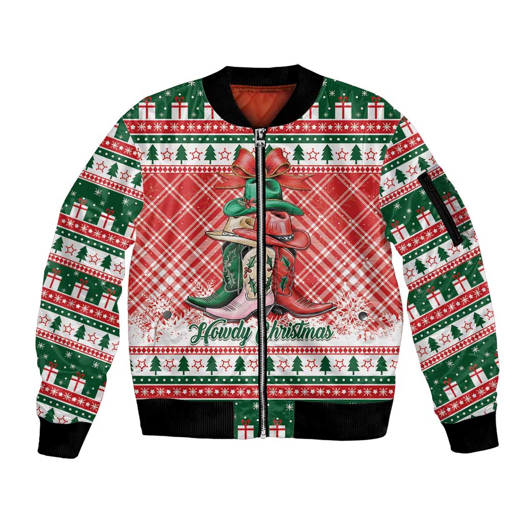 Personalized Cowgirl Boots Howdy Christmas Sleeve Zip Bomber Jacket Western Christmas - Wonder Print Shop