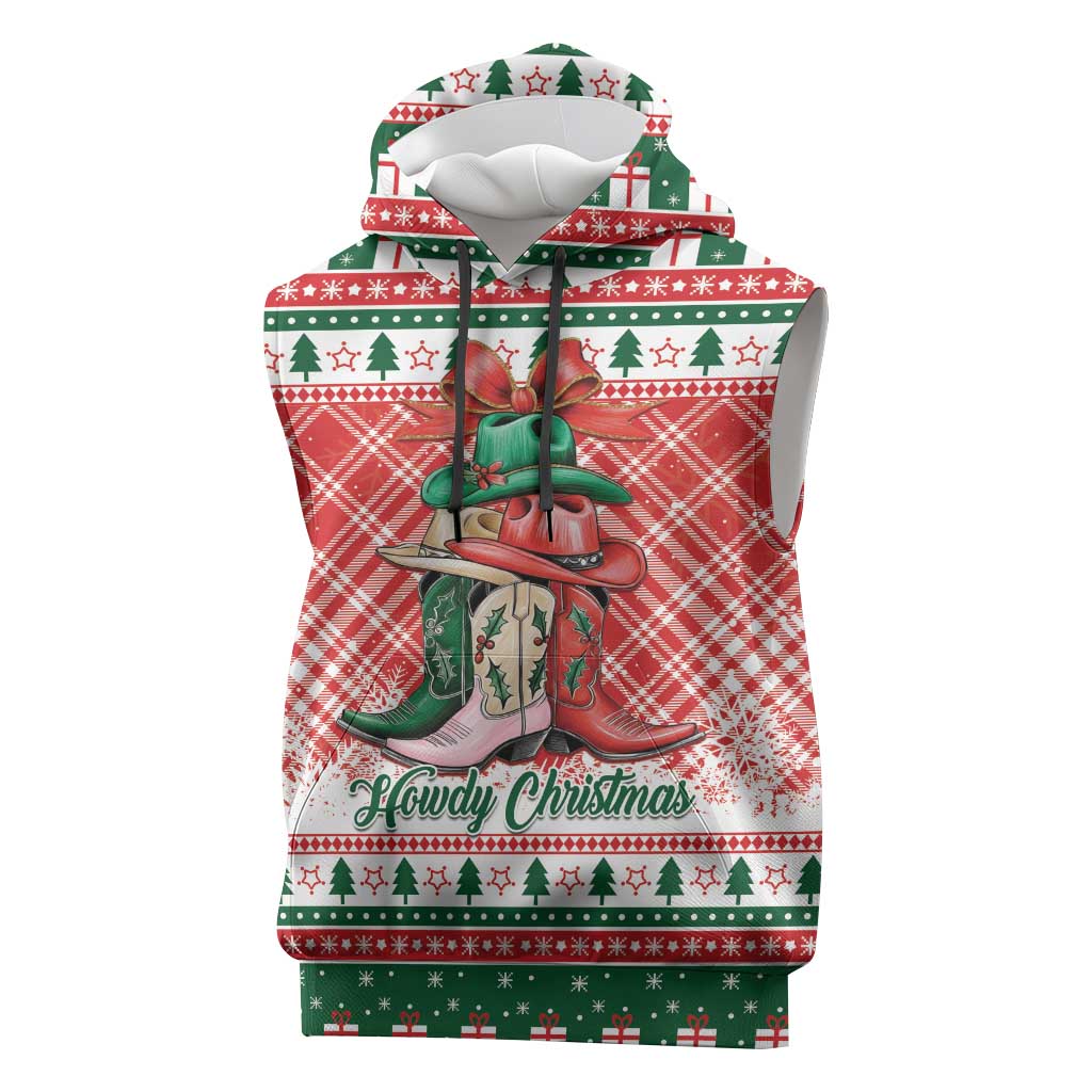 Personalized Cowgirl Boots Howdy Christmas Sleeveless Hoodie Western Christmas - Wonder Print Shop