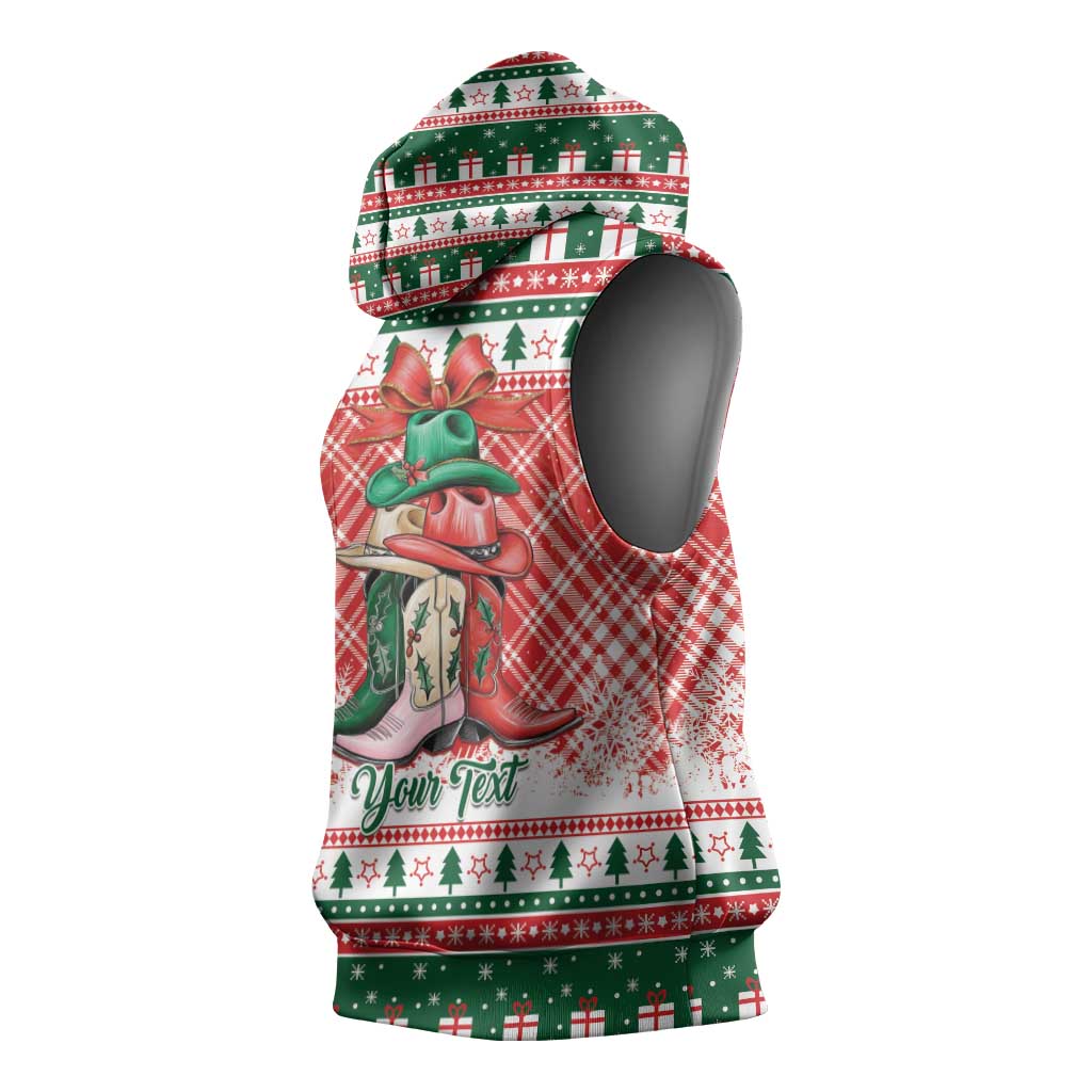 Personalized Cowgirl Boots Howdy Christmas Sleeveless Hoodie Western Christmas - Wonder Print Shop