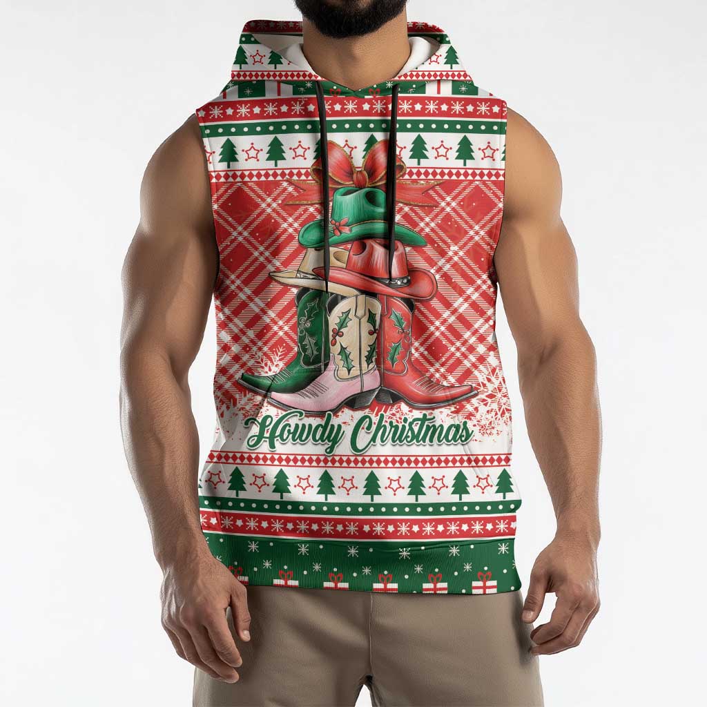 Personalized Cowgirl Boots Howdy Christmas Sleeveless Hoodie Western Christmas - Wonder Print Shop