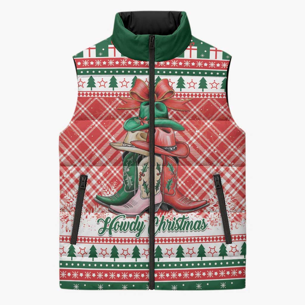 Personalized Cowgirl Boots Howdy Christmas Sleeveless Puffer Jacket Western Christmas - Wonder Print Shop