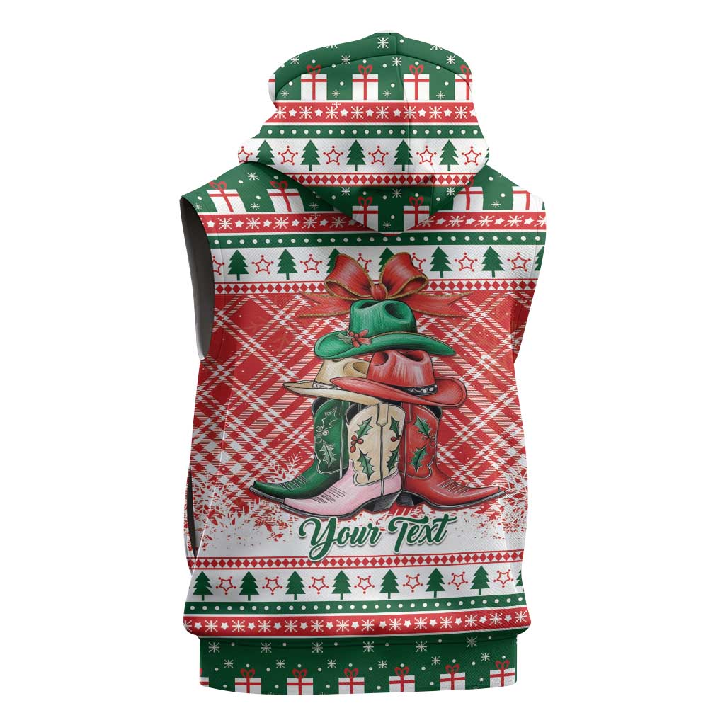 Personalized Cowgirl Boots Howdy Christmas Sleeveless Zip Hoodie Western Christmas - Wonder Print Shop