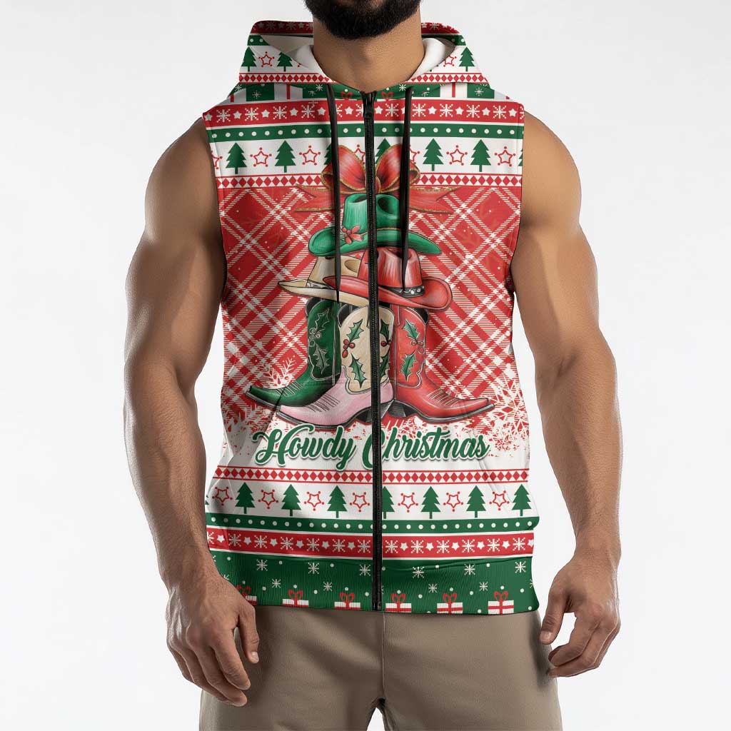 Personalized Cowgirl Boots Howdy Christmas Sleeveless Zip Hoodie Western Christmas - Wonder Print Shop