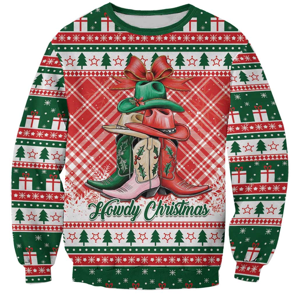Personalized Cowgirl Boots Howdy Christmas Sweatshirt Western Christmas - Wonder Print Shop