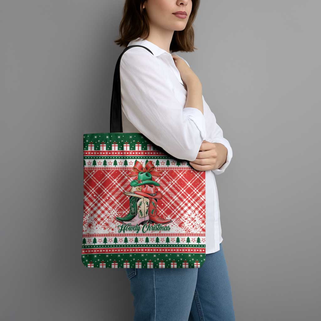 Cowgirl Boots Howdy Christmas Tote Bag Western Christmas - Wonder Print Shop