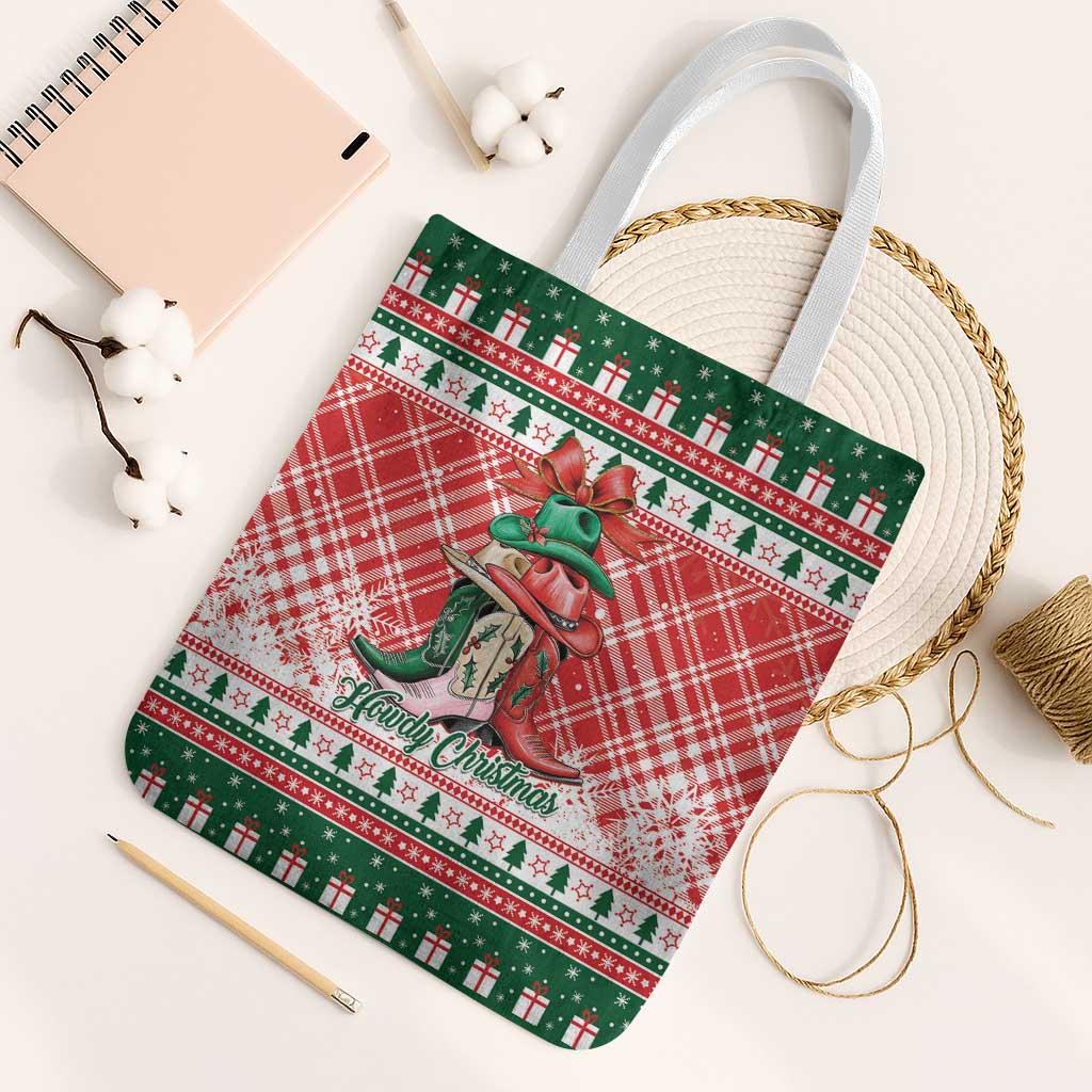 Cowgirl Boots Howdy Christmas Tote Bag Western Christmas - Wonder Print Shop