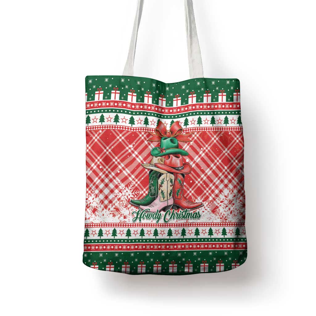 Cowgirl Boots Howdy Christmas Tote Bag Western Christmas - Wonder Print Shop