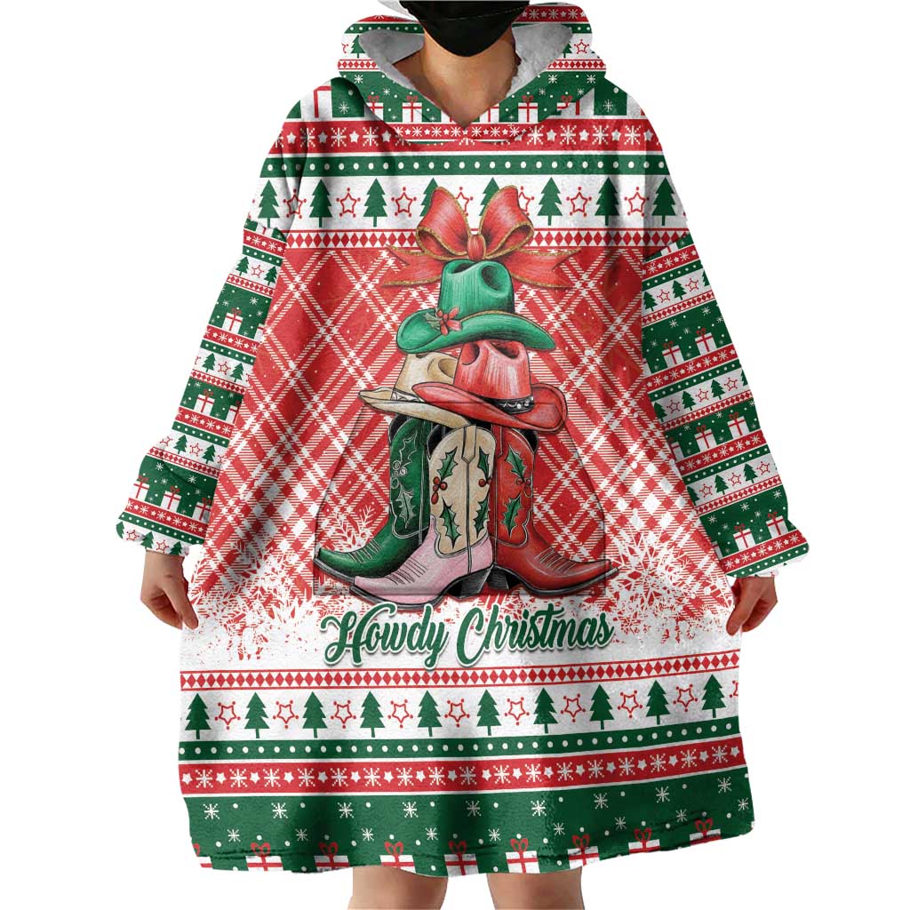 Personalized Cowgirl Boots Howdy Christmas Wearable Blanket Hoodie Western Christmas - Wonder Print Shop
