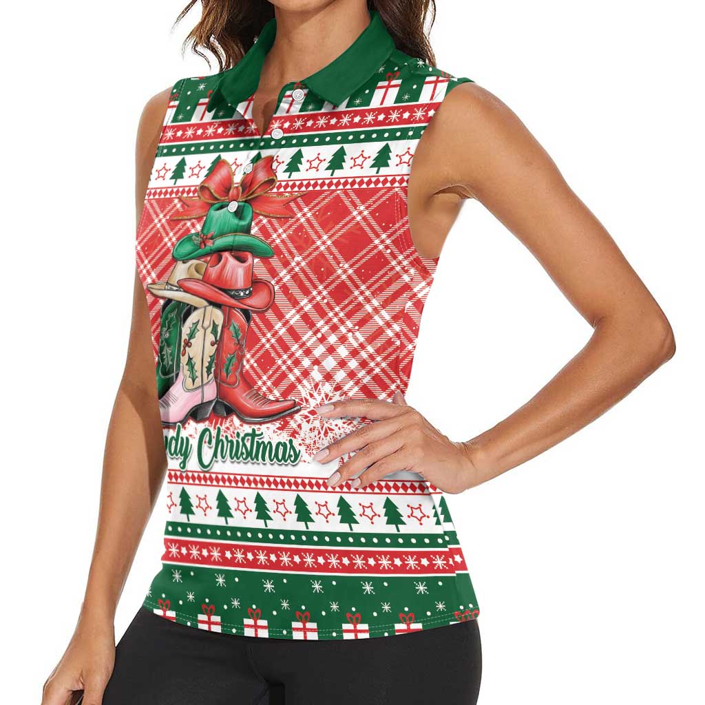 Personalized Cowgirl Boots Howdy Christmas Women Sleeveless Polo Shirt Western Christmas - Wonder Print Shop