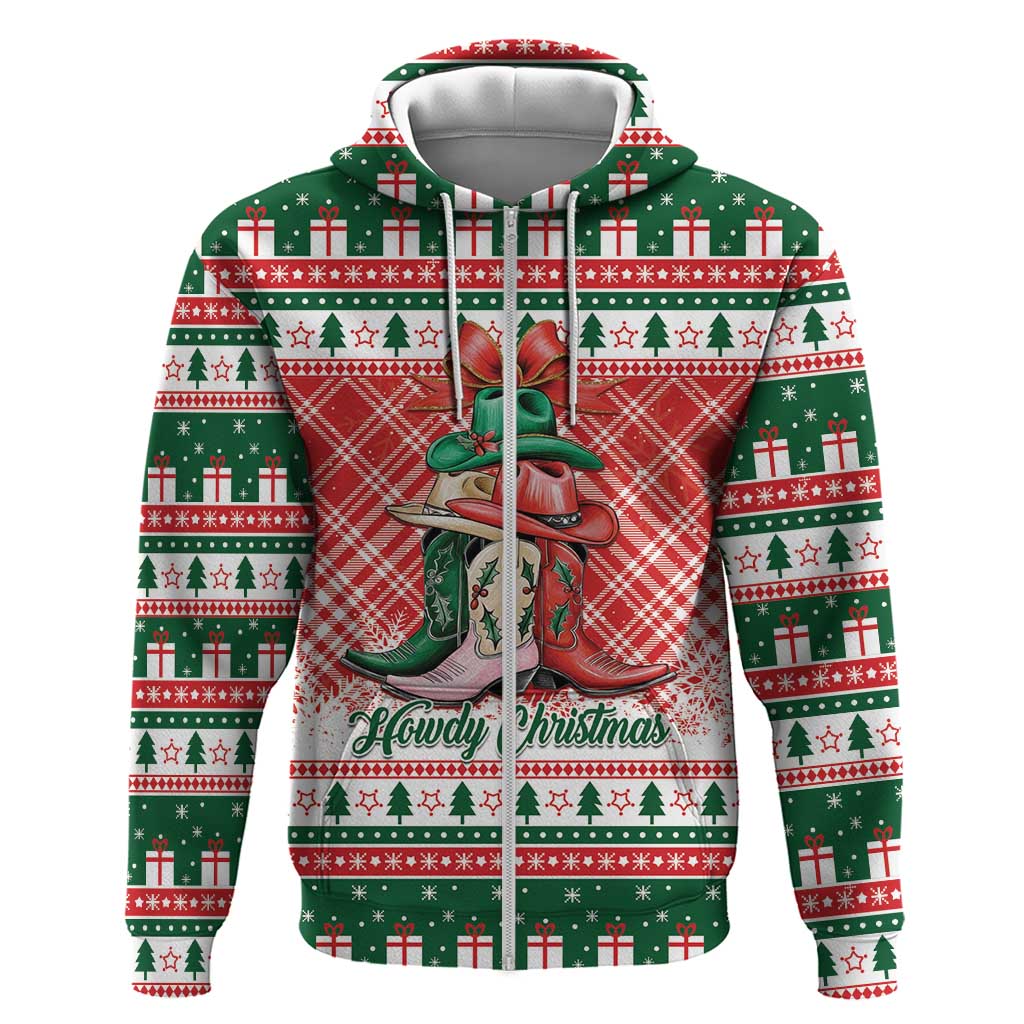 Personalized Cowgirl Boots Howdy Christmas Zip Hoodie Western Christmas - Wonder Print Shop
