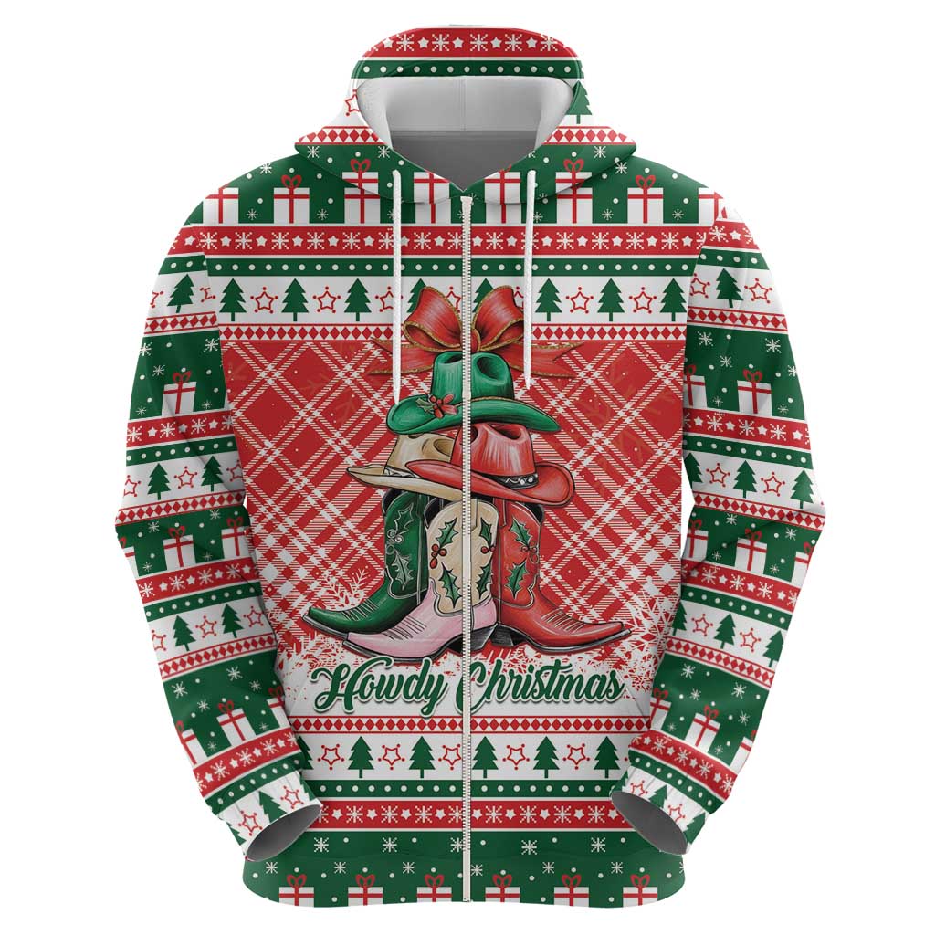 Personalized Cowgirl Boots Howdy Christmas Zip Hoodie Western Christmas - Wonder Print Shop