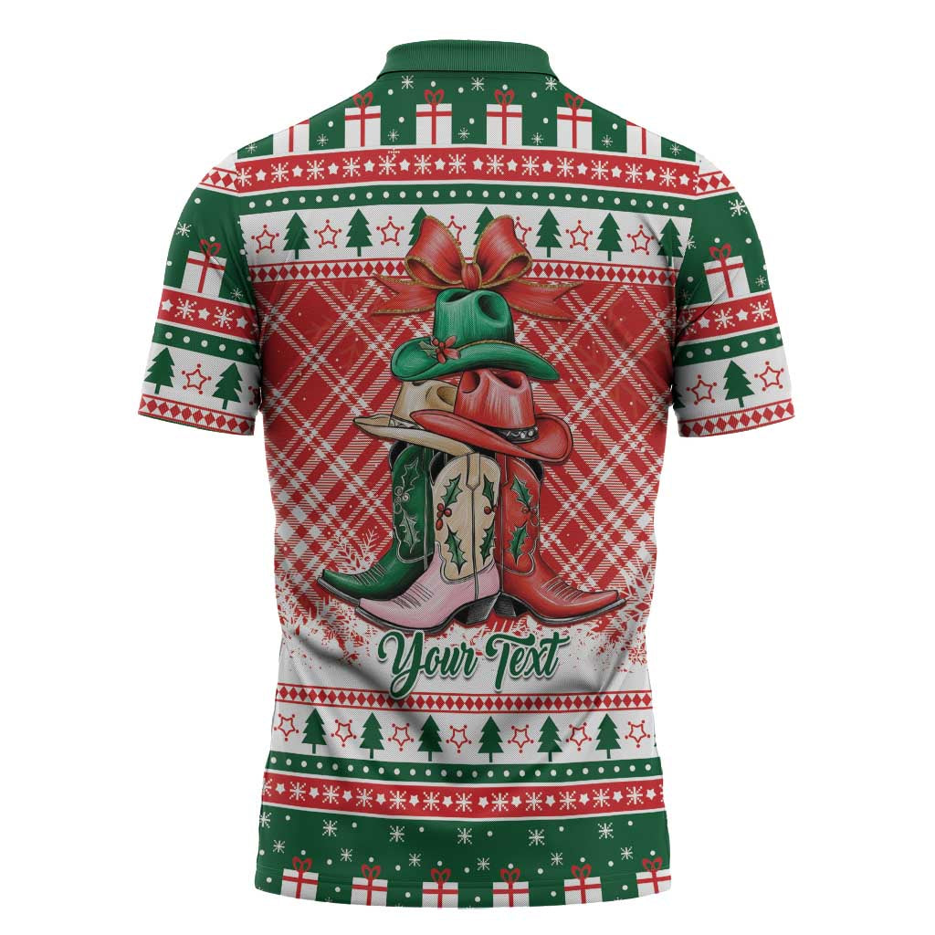 Personalized Cowgirl Boots Howdy Christmas Zipper Polo Shirt Western Christmas - Wonder Print Shop