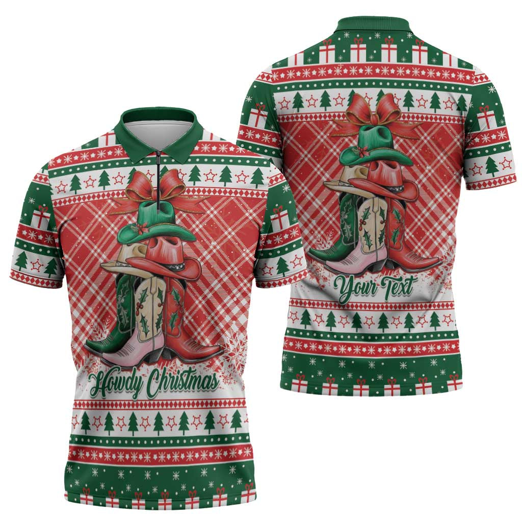 Personalized Cowgirl Boots Howdy Christmas Zipper Polo Shirt Western Christmas - Wonder Print Shop