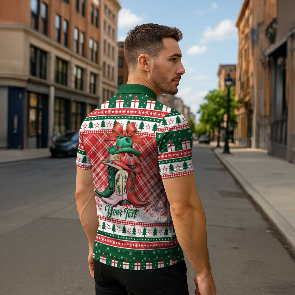 Personalized Cowgirl Boots Howdy Christmas Zipper Polo Shirt Western Christmas - Wonder Print Shop