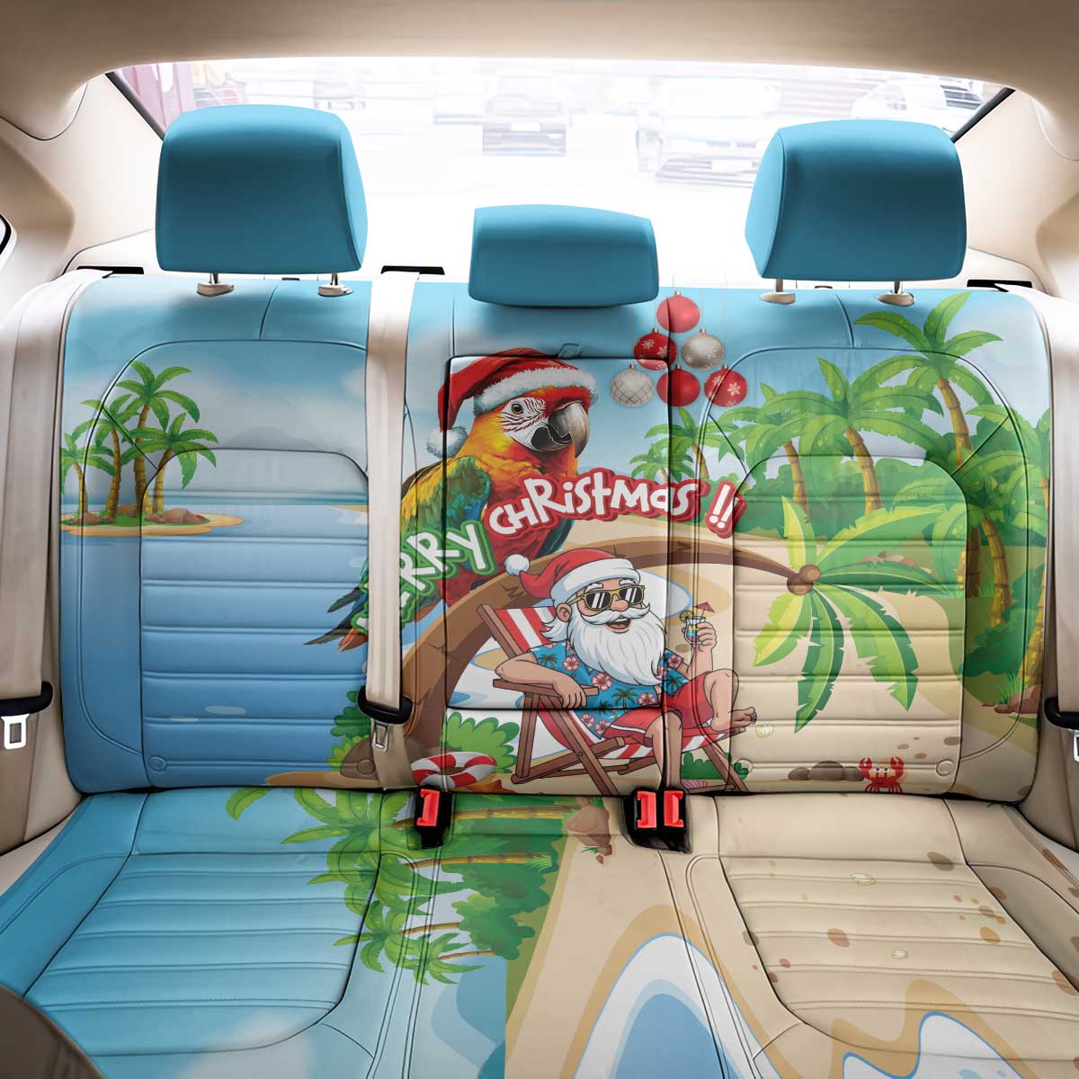 Hawaii Santa Parrot Christmas Back Car Seat Cover Summer Vibe - Wonder Print Shop
