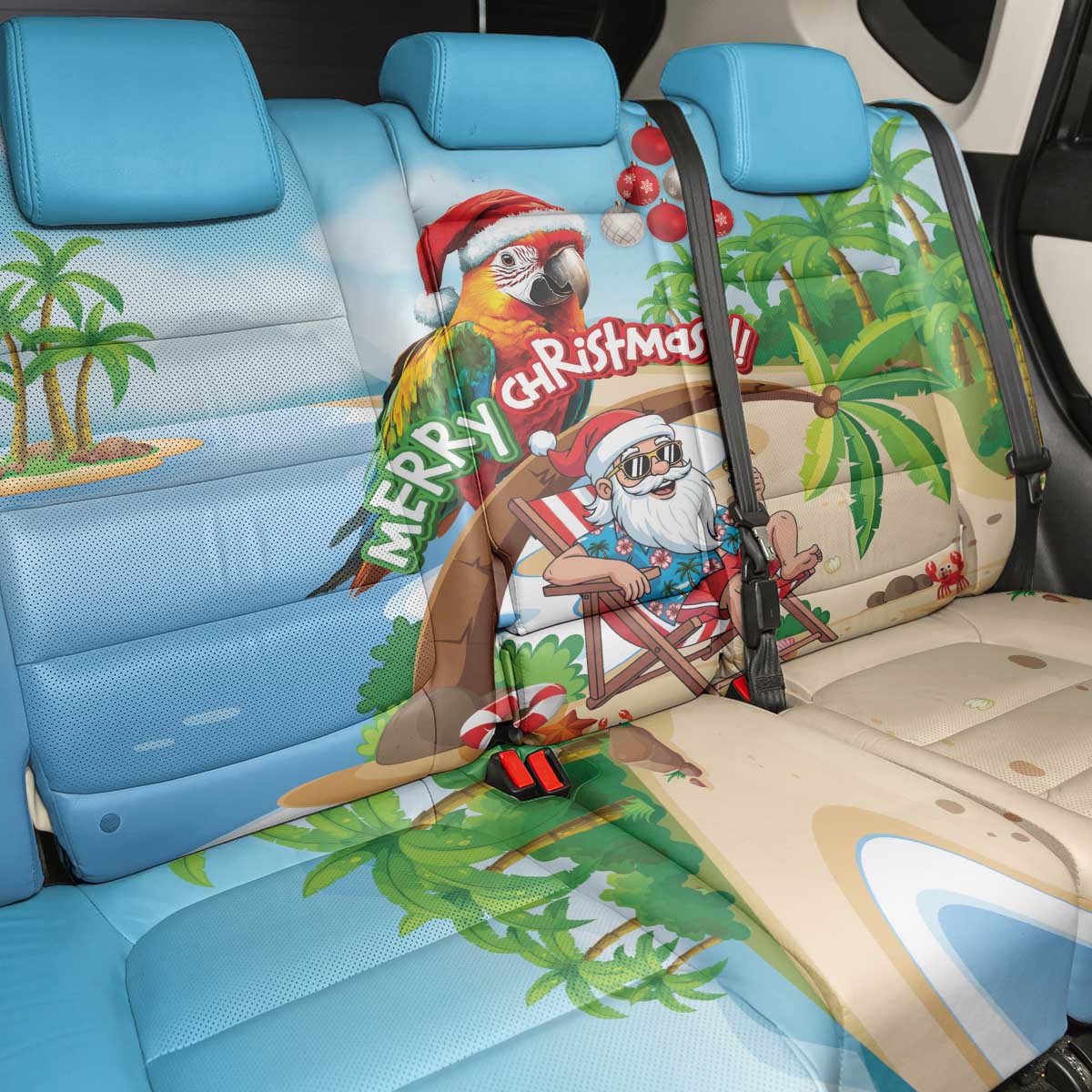 Hawaii Santa Parrot Christmas Back Car Seat Cover Summer Vibe - Wonder Print Shop