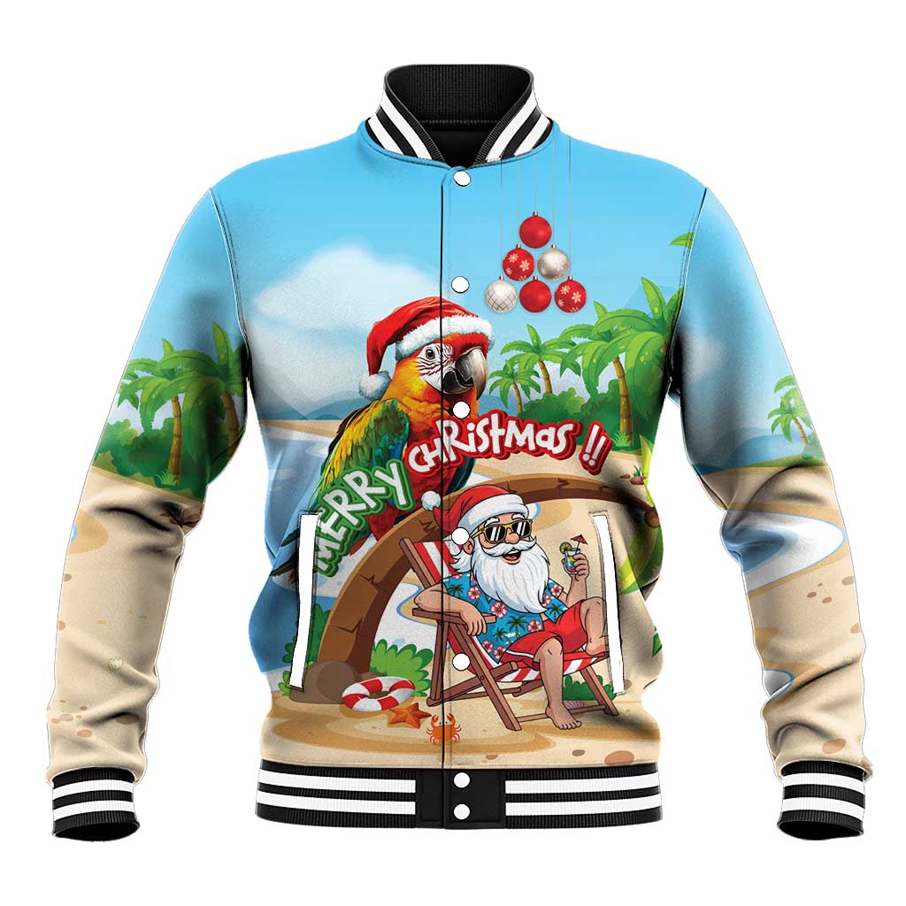 Personalized Hawaii Santa Parrot Christmas Baseball Jacket Summer Vibe - Wonder Print Shop