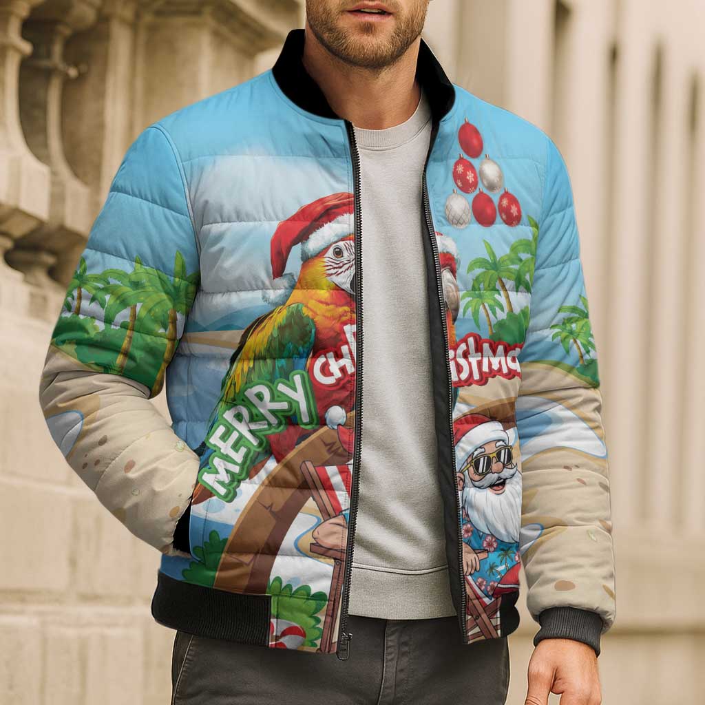 Personalized Hawaii Santa Parrot Christmas Bomber Puffer Jacket Summer Vibe - Wonder Print Shop