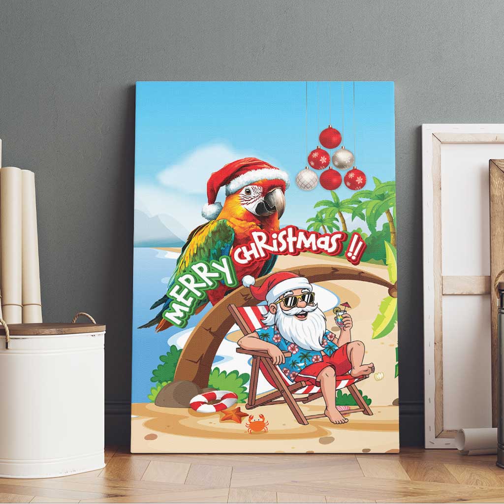 Hawaii Santa Parrot Christmas Canvas Wall Art Summer Vibe - Wonder Print Shop
