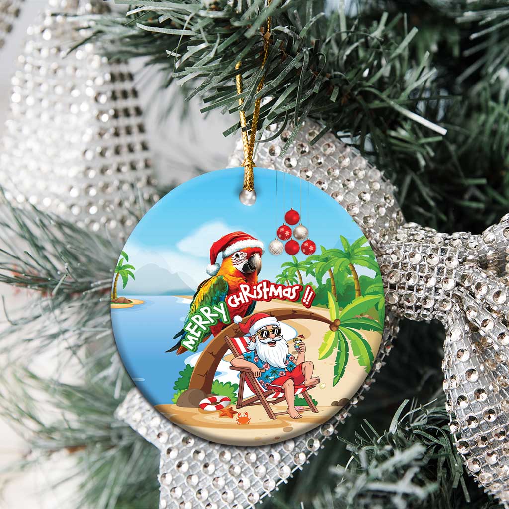 Hawaii Santa Parrot Christmas Ceramic Ornament Summer Vibe - Wonder Print Shop