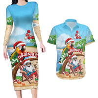 Personalized Hawaii Santa Parrot Christmas Couples Matching Long Sleeve Bodycon Dress and Hawaiian Shirt Summer Vibe - Wonder Print Shop