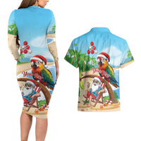 Personalized Hawaii Santa Parrot Christmas Couples Matching Long Sleeve Bodycon Dress and Hawaiian Shirt Summer Vibe - Wonder Print Shop