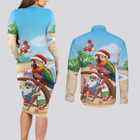 Personalized Hawaii Santa Parrot Christmas Couples Matching Long Sleeve Bodycon Dress and Long Sleeve Button Shirt Summer Vibe - Wonder Print Shop