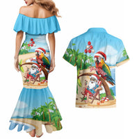 Personalized Hawaii Santa Parrot Christmas Couples Matching Mermaid Dress and Hawaiian Shirt Summer Vibe - Wonder Print Shop